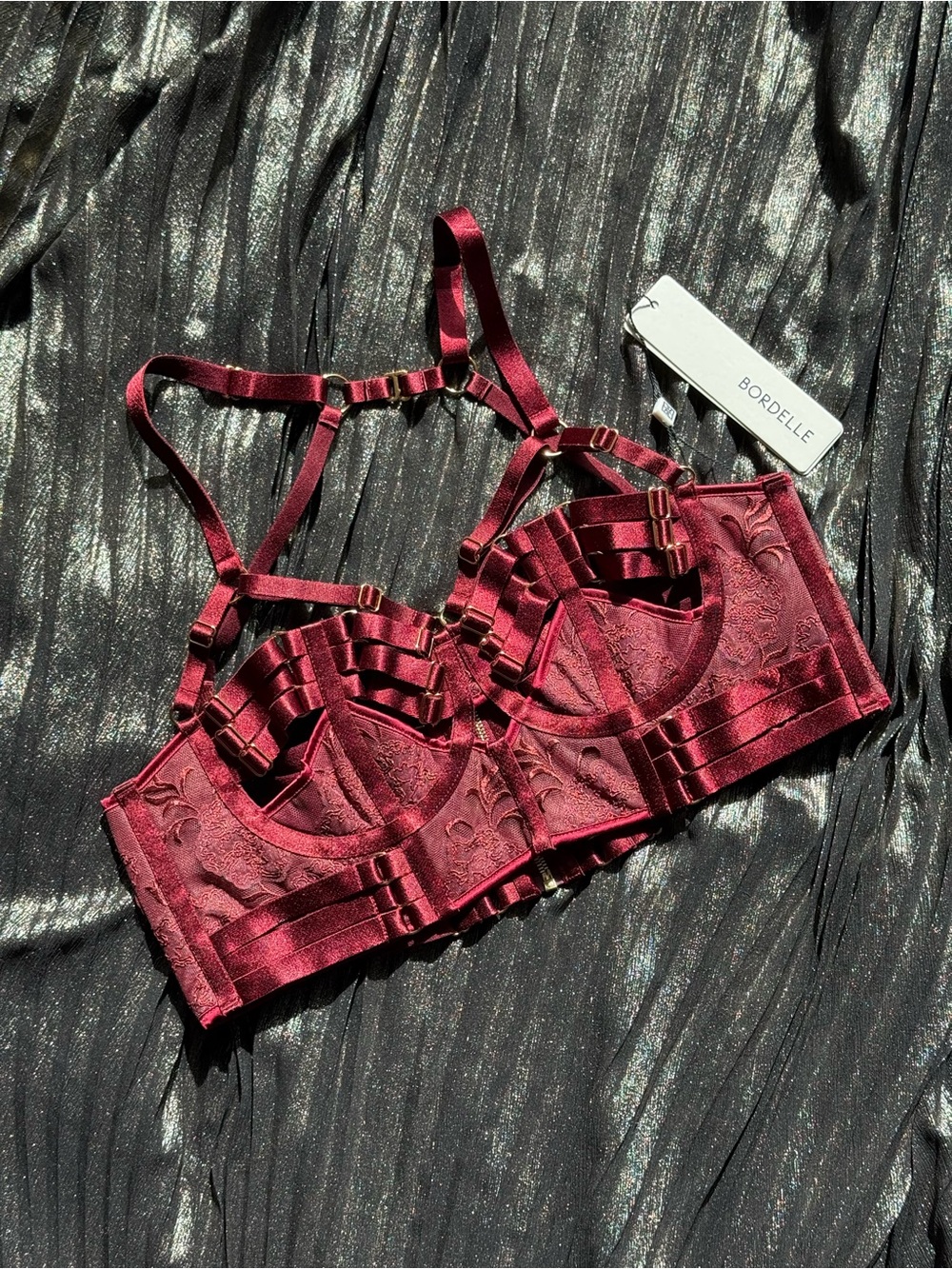 Bordelle Wine Red/Maroon Strappy Lace Underwire Bra
